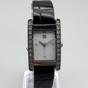 Givenchy Parfums Tank Watch Women 21mm Silver Tone Pave Black Band New Battery - Picture 1 of 16