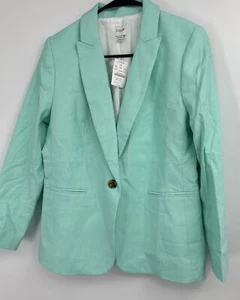 NWT J. Crew One Button Linen Blend Women’s Sz 10P Green Blazer $178 - Picture 1 of 5