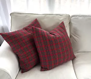 Christmas Set Scottish Tartan Plaid Throw Pillow Covers Square 19"x19" Kirklands - Picture 1 of 8