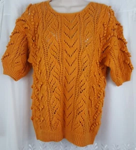 Vintage 90er Needleworks handgestrickter Grobstrickpullover Zopfmuster offen gewebt orange Gr. S      - Bild 1 von 4
