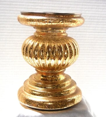 Gold Speckled Glass LED LIGHT UP  PILLAR Candle Holder Candlestick - Image 1 of 4