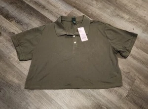 Women's Short Sleeve Boxy Cropped Polo T Shirt Wild Fable  green. siz large - Picture 1 of 3
