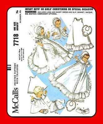 Infant BABY Baptism DRESS Christening GOWN Pattern EMBROIDERED 7718 Vtg 1965 - Image 1 of 4