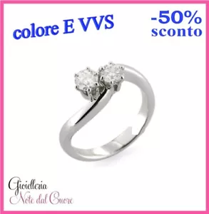 ANELLO BILOGY ORO BIANCO DIAMANTI NATURALI E VVS 0.50 CARATI CERTIFICATO - Foto 1 di 4