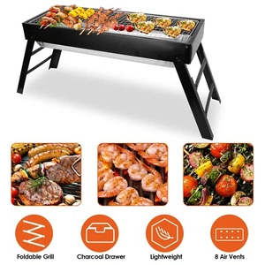 Foldable BBQ Grill Tool Outdoor Portable Charcoal Barbecue Grill Tabletop Iron - Picture 1 of 11
