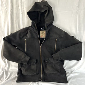 DC Men Jacket Medium Black Full Zip Hoodie Skateboard Pockets Y2K Thrashed - Picture 1 of 22
