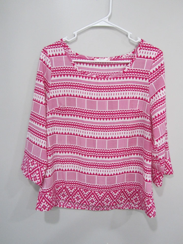 EZRA Top Camisa Blusa M 6 Busto 36 Largo 25 Blanco Rosa Geométrico Foto 1 de 1