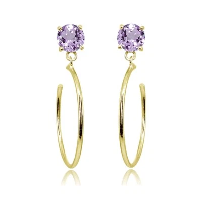 Yellow Gold Flash Sterling Silver 5mm Amethyst Dangling Half Hoop Stud Earrings - Image 1 of 3