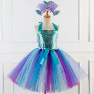 Mermaid Sequins Tutu Fancy Dress Costume Headband New UK Kids Flower Girls Party - Picture 1 of 7