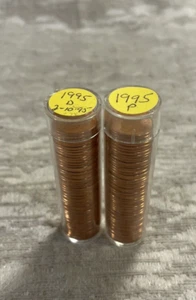 1 Roll Each UNCIRULATED 1995 P,D Lincoln Memorial Cent Penny 100 Coins -- 7660 - Picture 1 of 5