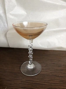 ANTQ Peach Lustre Bowl/Twisted Clear Stems Liqueur Glasses (Sold in Pairs) (DR) - Picture 1 of 9