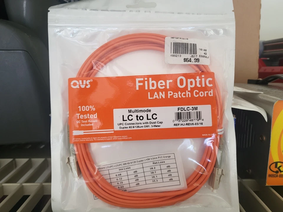QVS Fiber Optic LAN Patch Cord MultiMode Fiber Optic Cord (QVS 10ft/3m)  - Image 1 of 1