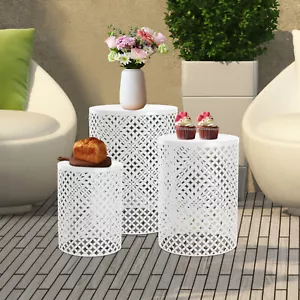 3pcs White Metal Frame Accent Table Modern Iron End Table Outdoor Side Table - Picture 1 of 16