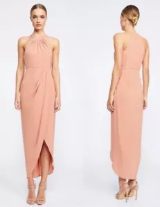 Shona Joy Size AU10 US6 Dusty Blush Pink High Neck Ruched Dress RRP$280 NWT New - Picture 1 of 12