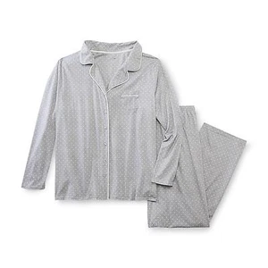 PINK-K NEW Grey White Dots Prints Button Top & Pants Knit Pajama Plus 3X L30 QCO - Picture 1 of 4