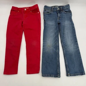 2 Pairs of Kids Pants Girl’s Size 6 Cat & Jack Blue Denim Jeans Red Jeggings - Picture 1 of 13