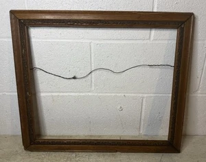 Antique Victorian Oak Wood Picture Frame Floral Scroll Inlay 19x23 Fits 16x20 - Picture 1 of 12