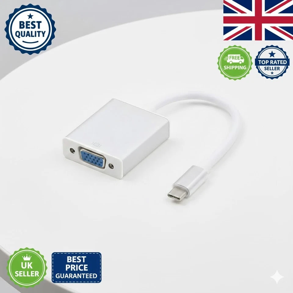USB C to VGA Adapter, Type C 3.1 Male to VGA Female Adapter Cable for Laptop PC - Image 1 of 4