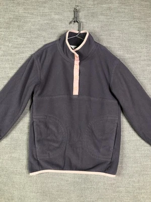 Athleta Girl Sweater Girls Large 12 Purple Fleece Snap Front Pink Trim Pullover - Image 1 of 4
