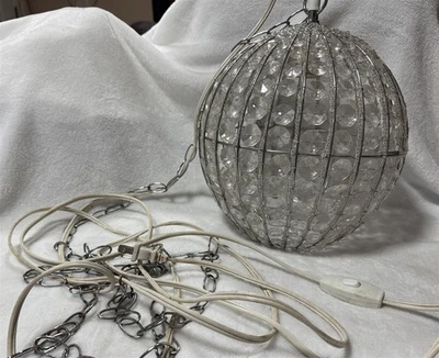 VINTAGE ART NOUVEAU DECO HANGING SWAG GLOBE ROUND LAMP CRYSTAL LOOK - Image 1 of 4