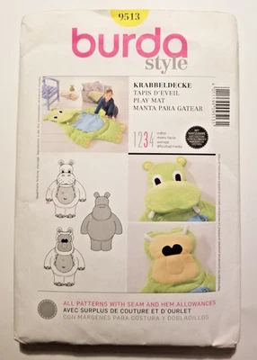 Burda Sewing Pattern 9513 Hippopotamus Play Mat Uncut Factory Fold - Image 1 of 4