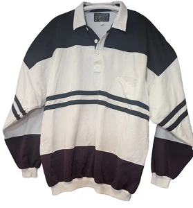 Long Sleeve rugby Polo Men’s big and tall Vintage Stripe Banded Waist - Picture 1 of 2