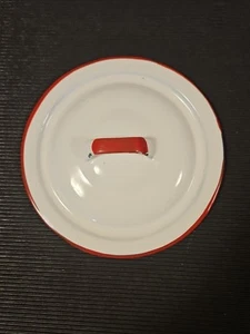 Coperchio pentola smaltata vintage 6,75 pollici OD 5,25 pollici ID bianco e rosso - Foto 1 di 5