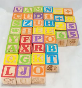 Set of 38 Children's Wooden Building Blocks With Pictures and Letters - Picture 1 of 5