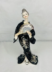 VTG Geisha Figurine 11” Lenwile Ardalt Japan Asian Woman w/Fan Gold Gilded READ - Picture 1 of 10