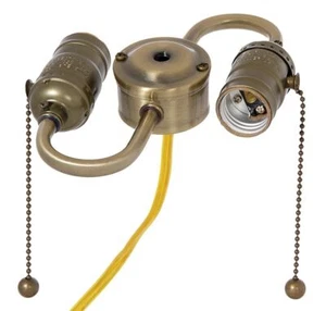 2-Light S-Type Wired Lamp Cluster w/Pull-Chain Lamp Sockets, Antique Finish 419A - Picture 1 of 2