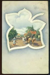 Ivy Leaf Frames Man with Horses Vintage 1910 Vintage Postcard - Picture 1 of 1