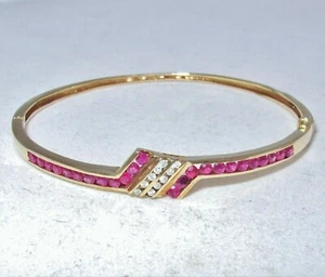 2Ct Lab-Created Pink Ruby Diamond Women's Bangle Bracelet 14K Yellow Gold Plated - Picture 1 of 7