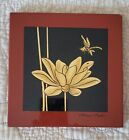 Art Gold lotus tulip wall panel picture Chinese 6 x 6  signed Artisans Angkor