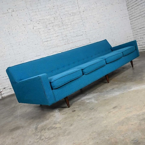 Mid-Century Modern Turquoise Lawson 4 Cushion Sofa Attr Milo Baughman James Inc Cover