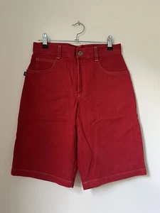 Vintage JAG Womens Red Denim Contrast Cotton Jean Long Shorts High Waist Size 10 - Picture 1 of 13