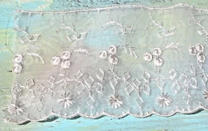 Vintage White Floral Embroidered Hem Lace, 2 ft. 6” x 3” - Picture 1 of 2