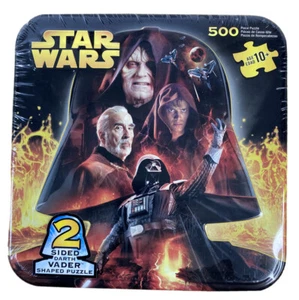 Vintage 2005 Star Wars 500 Pcs Puzzle 2 Sided Darth Vader Shaped Collector Tin - Picture 1 of 8