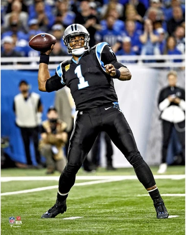 Cam Newton Carolina Panthers Unsigned Black Jersey Throwing 11" x 14" Photo Cover