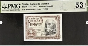 Spain 1 Peseta- Madrid P- 144a 1953 PMG 53 EPQ About Uncirculated Banknote SPAS - Picture 1 of 3