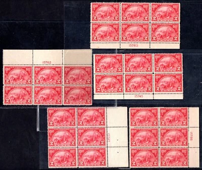 US 1924 WALLOONS LANDING SC. #615 FIVE DIFFERENT PLATE # BLOCKS OF 6 HINGED - Image 1 of 2
