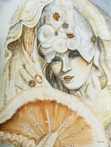 Máscara Veneciana Carnaval Disfraz Dorado Elegante Acuarela - Estampado ACEO 1 de 10 - Imagen 1 de 1