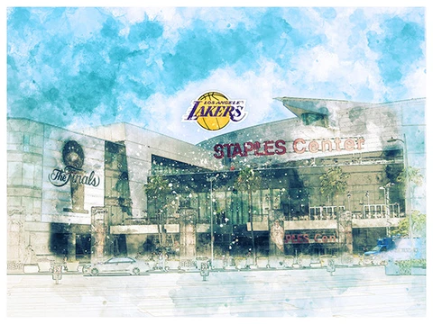 Los Angeles Lakers Poster Architectural Design Art Print Man Cave Decor 12x16" Cover