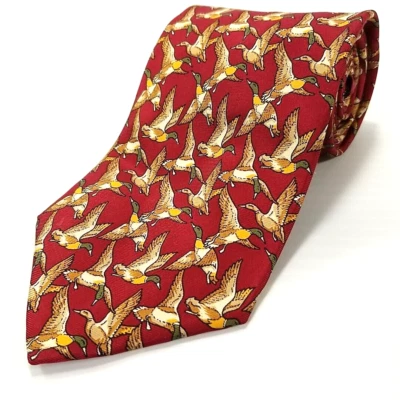 Beaufort Tie Rack Luxury Tie Red Flying Ducks Pattern Printed Silk Necktie Italy - Image 1 of 4