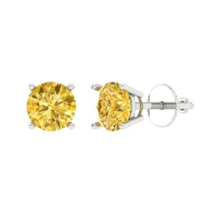 Yellow Zirconia Stud Earrings for Women, Screw back (1 cttw, 5.0mm, Round-Cut) - Picture 1 of 20