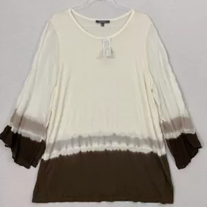 New Lisa Rinna Brown Color Block Stretch Knit Comfy 3/4 Sleeve Tunic Large Artsy - Picture 1 of 10
