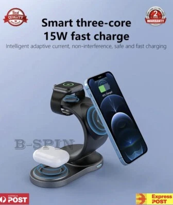 3 In 1 Fast Charging Dock Wireless Charger Stand For iPhone 17 16 15 14 13 12 - Image 1 of 4