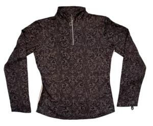 Athleta Womens Gray Print 1/4 Zip Long Sleeve Pullover Top Size M Side Stripes - Picture 1 of 4
