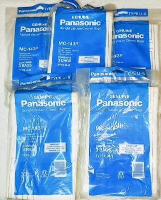 5 X Pack Panasonic Type U-8 Vacuum Bags 15 Total Bags MC-143P  Genuine USA New - Image 1 of 4