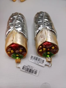2 Neiman Marcus BURRITO Adorno de Vidrio de Navidad Descatalogado 2022 - Imagen 1 de 5