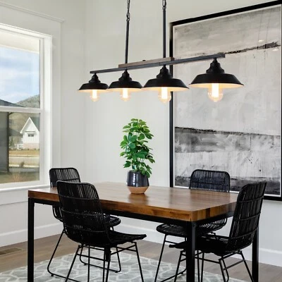 Modern 4 Lights Black linear pendant light, Farmhouse 44in Kitchen Island Light - Image 1 of 4